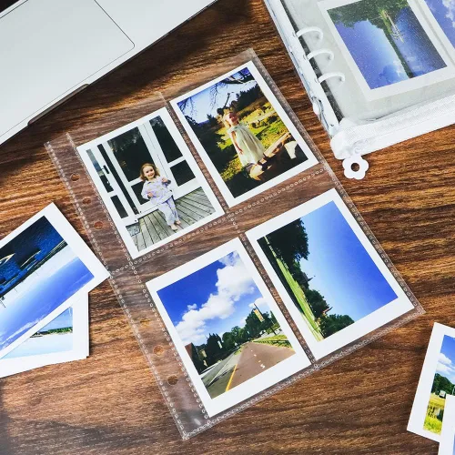Miniatura 3 de 200 bolsillos para fotos de 2.5 x 4 pulgadas, tamaño A5, 6 anillas, 25 hojas de doble capa transparente para fotos, página interior, 4 bolsillos