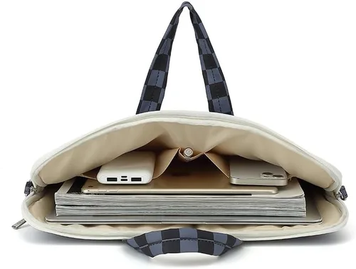 Miniatura 3 de canvaslife Bolso mensajero de hombro para computadora portátil con patrón de cuadros negro agua para portátil de 16 pulgadas y 15.6 pulgadas-16