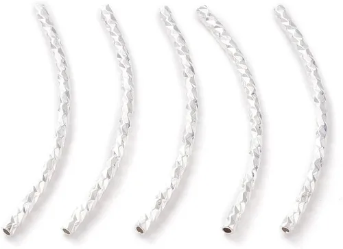 Miniatura 5 de Cheriswelry 20 cuentas de tubo de latón curvo de 0.787 pulgadas 925 chapadas en plata de ley 925, cuentas de tubo de fideos de metal, cuentas