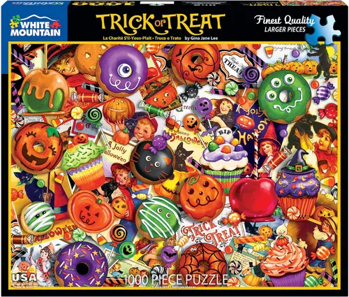 Miniatura 3 de White Mountain Rompecabezas de Halloween de 1000 piezas para collage de alimentos de otoño y otoño, piezas grandes, regalo para adultos y familia
