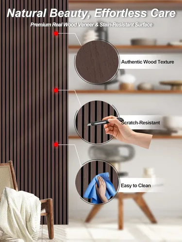 Miniatura 6 de Mollywell Paneles de madera para pared, instalación que ahorra tiempo, decoración de pared de listones de madera versátil, diseño acanalado mejorado