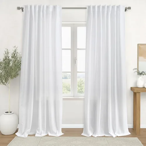 Miniatura 57 de KOUFALL Cortinas de lino azul marino de 84 pulgadas de largo, cortinas transparentes azul oscuro para sala de estar y dormitorio, medianoche