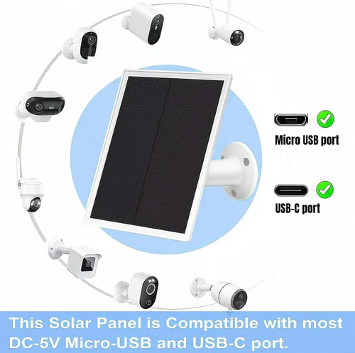 Miniatura 2 de Paquete de 2 paneles solares para cámara de seguridad con anillo, cargador de panel solar USB de 5 V de alta calidad IP65 impermeable, compatible
