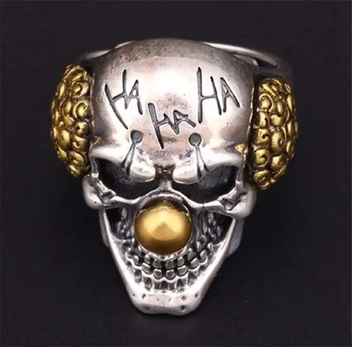 Miniatura 3 de Anillo de calavera para hombres, anillo de calavera de Joker, anillo gótico de calavera de payaso o para fiesta de cóctel, anillo de calavera