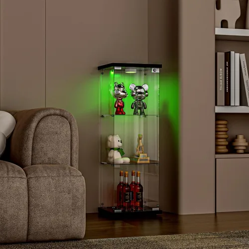 Miniatura 4 de FANYUSHOW - Vitrina de cristal templado con luces LED y cerradura, negro, gabinete Curio de 1 puerta y 3 estantes con estantes de vidrio
