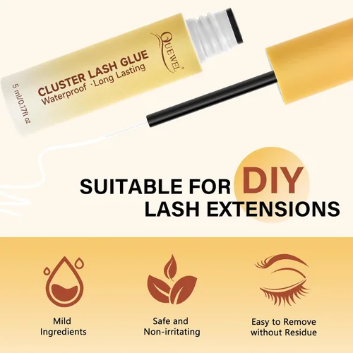 Miniatura 5 de QUEWEL Pegamento de pestañas en racimo para extensiones de pestañas DIY, 5 ml de pegamento para pestañas en racimo impermeable y de larga duración