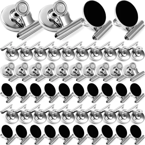 Miniatura 16 de VNDUEEY Paquete de 6 imanes para refrigerador, imanes para refrigerador, clips magnéticos negros, imanes para pizarra blanca, clips magnéticos