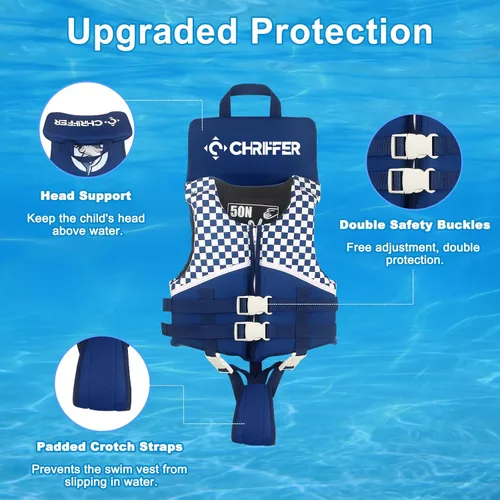 Miniatura 3 de Chriffer Chaleco de natación para niños de 20 a 70 libras, cremallera fácil de poner y quitar, chaquetas de natación para 2, 3, 4, 5, 6, 7, 8 años