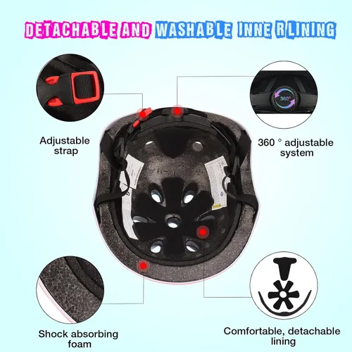Miniatura 9 de Casco de bicicleta ajustable con gradiente de color y coderas y rodilleras - Casco para niños y niñas para patinaje, edades 3-14 Ideal