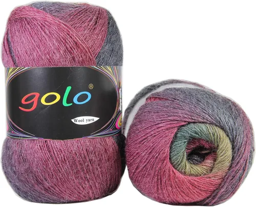 Miniatura 20 de Hilo de lana golo para tejer 200 yardas, hilo Cachemire multicolor arcoíris