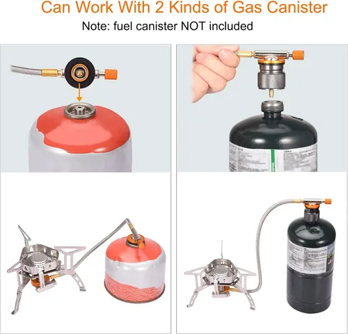 Miniatura 4 de Estufa portátil para mochileros con encendido piezoeléctrico a prueba de viento, estufa de gas para campamento, quemador plegable con adaptador