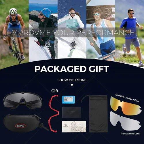 Miniatura 6 de CARFIA Gafas de sol polarizadas de ciclismo para hombre - 3 lentes intercambiables UV400/a prueba de golpes/HD Vision CA5390