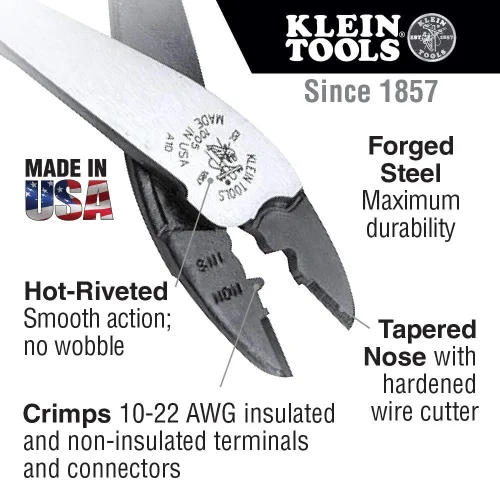 Miniatura 6 de Klein Tools Paquete de cortadores de cables y herramienta crimpadora Cortador de cables Journeyman + herramienta de engaste para terminales