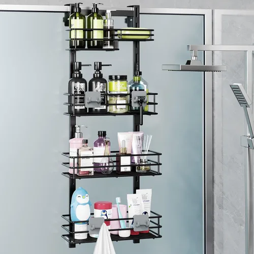 Miniatura 10 de Orimade Organizador de Ducha Sobre la Puerta Ajustable de 3 Niveles Negro, Estante Colgante para Baño a Prueba de Óxido con 4 Ganchos, Organizador