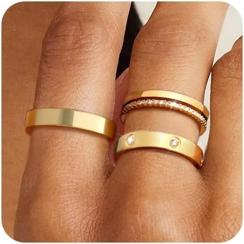 GIEOGOCN Anillos de oro para mujer que no se deslustra, delicados anillos apilables chapados en oro de 14 quilates para mujeres, adolescentes y