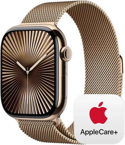 Apple Watch Series 10 [GPS + Celular 46mm] con caja de titanio dorado con bucle milanés dorado - M/L. Rastreador de fitness, aplicación ECG,