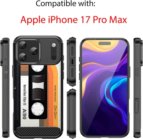 Miniatura 2 de CasesOnDeck - Funda compatible con Apple iPhone 17 Pro Max, diseño de TPU con patrón pictórico, flexible, delgada y elegante (casete retro)