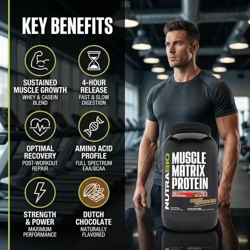 Miniatura 3 de NutraBio Muscle Matrix Proteína en polvo – 0.88 oz de proteína por cucharada – Combo aislado de suero y caseína micelar para liberación rápida