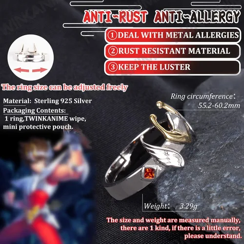 Miniatura 3 de TWINKANIME All 6 S925 Silver Ring Anime Sagittarius for Cosplay Open Band Adjustable Ring for Cosplay Prop