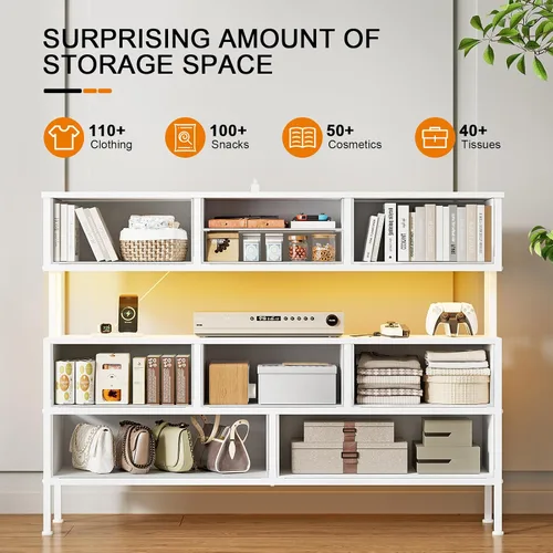 Miniatura 6 de REAHOME Soporte de TV de 43.3 pulgadas para TV de 55 pulgadas, centro de entretenimiento con estación de carga y luz LED, mesa consola multimedia