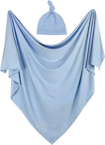 Miniatura 9 de Juego de manta de algodón de punto para bebé con gorro y diadema para recién nacido, mantas de recepción para bebé, niña y niño, 35 x 35 pulgadas