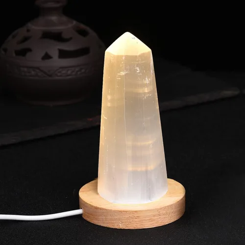 Miniatura 7 de JIC Gem Lámpara de selenita USB con forma de hongo blanco, pequeña lámpara de cristal de selenita de 3,1 pulgadas con base de soporte de luz