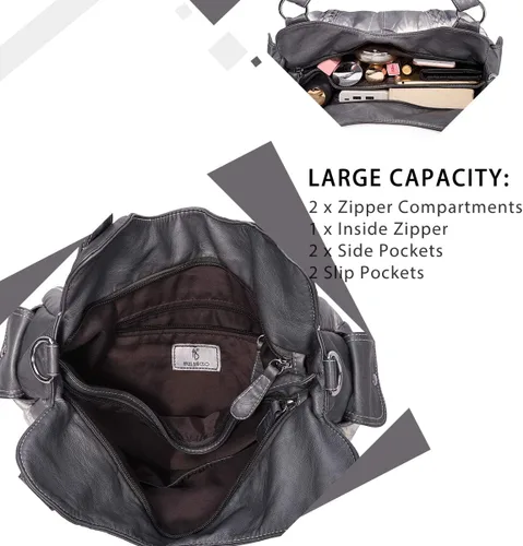Miniatura 147 de Angel Barcelo - Bolsa de hombro amplia para mujer, diseño Hobo, cuero lavado