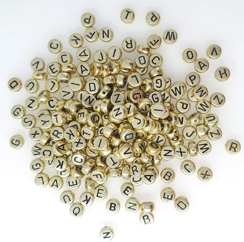 Miniatura 4 de 200 cuentas redondas doradas de letras del alfabeto acrílico de 0.157 x 0.276 pulgadas de la A a la Z, cuentas de plástico mixtas sueltas para hacer