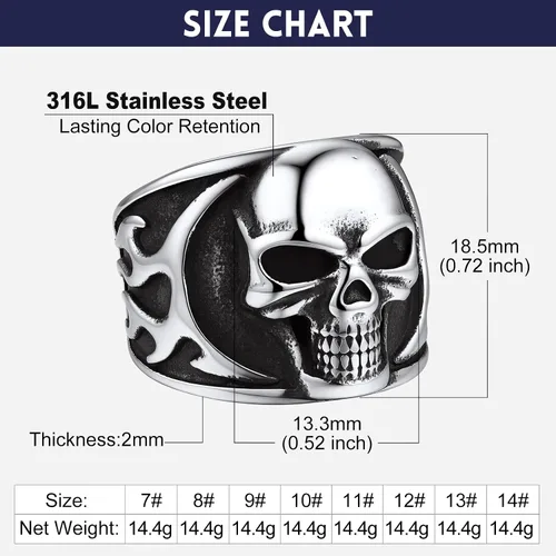 Miniatura 6 de Bandmax Anillos de calavera para hombre, de acero inoxidable, anillos de esqueleto de calavera para hombres y mujeres, anillos góticos punk