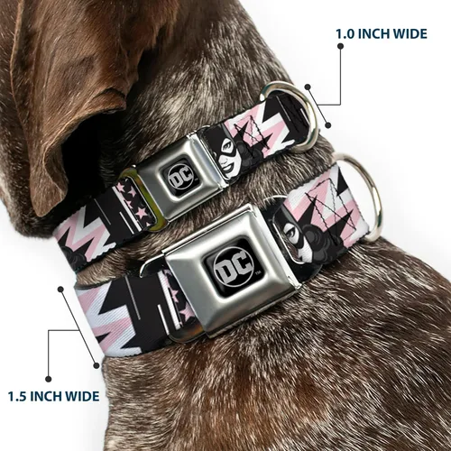 Miniatura 2 de Buckle-Down Collar de perro con hebilla de cinturón de seguridad Batgirl Wonder Woman Supergirl Retro Paneles Negro Rosa Blanco 9 a 15 pulgadas 1.0