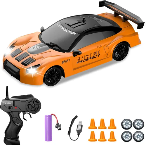 Coche RC de Derrape 1/24 2.4GHz Coche de Control Remoto 4WD de Alta Velocidad con Luz LED y Neumáticos de Derrape Juguetes de Carreras para Niños