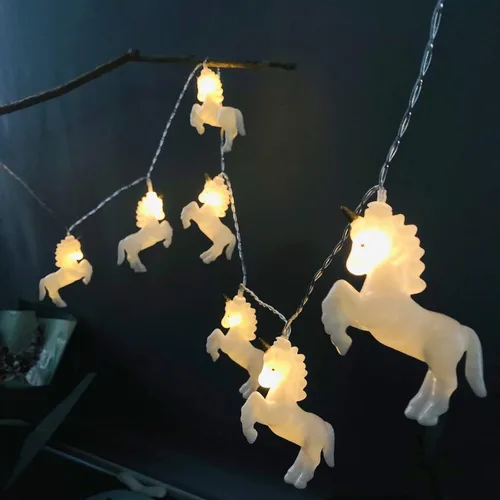 Guirnalda de luces LED para habitación de los niños, lindo animal de unicornio, caballo para vacaciones, pared, ventana, árbol, luces decorativas,