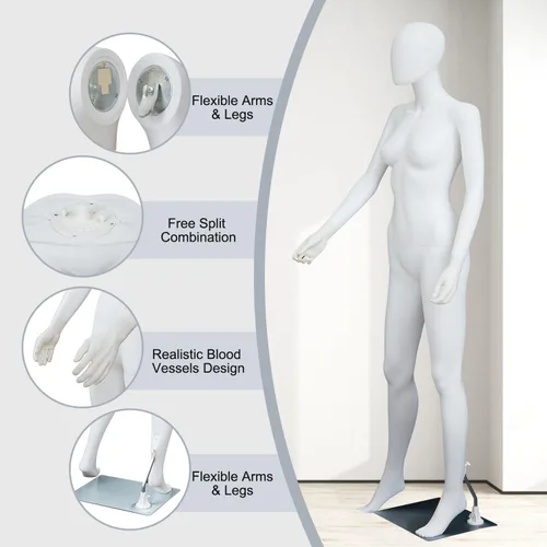 Miniatura 3 de Kinfant Maniquí de cuerpo completo para mujer, soporte de maniquí desmontable de 6 pies con base de metal, modelo de vestido ajustable para tienda