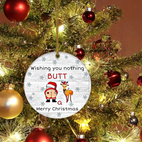 Miniatura 4 de Adorno de cerámica divertido - Papá Noel travieso y ciervo "Deseo que no te traiga nada más que una feliz Navidad" - Adornos para el hogar, adorno