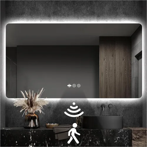Miniatura 17 de Espejo LED Negro para Baño, 32"x24" Espejo de Baño Inteligente con Luces, Sensor de Movimiento, Antivaho, Regulable Sin Escalones y 3