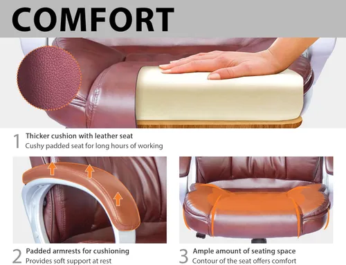Miniatura 6 de Silla de oficina ergonómica, sillas de oficina de cuero sintético con respaldo alto con ruedas y brazos, altura ajustable, silla ejecutiva cómoda