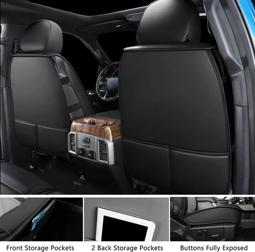 Miniatura 3 de Fundas para asientos de camioneta compatibles con Dodge Ram 1500 2009-2024, cubiertas de asiento de cuero sintético para camiones, ajuste Negro