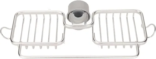 Miniatura 2 de Estante de almacenamiento para grifo, organizador de aluminio, plástico, dos contenedores con barra de toalla para esponja trapo, cocina, baño, plata