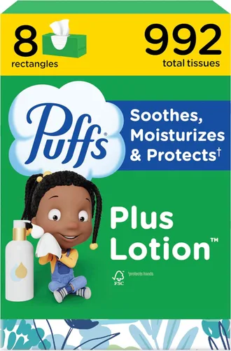 Miniatura 10 de Puffs Plus Loción de pañuelos faciales, 1 caja familiar, 124 pañuelos por caja