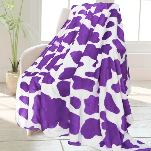 Miniatura 34 de HSEEC Manta de felpa azul con estampado de vaca, manta pequeña de franela de forro polar suave para sofá, 40 x 50 pulgadas
