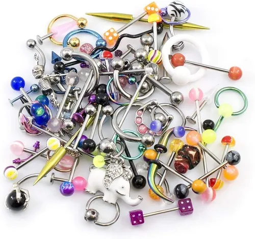 BodyJewelryOnline Paquete de joyas para el cuerpo recogidas aleatoriamente 50 piezas vientrenariz pezónlenguaorejalabio el paquete puede incluir