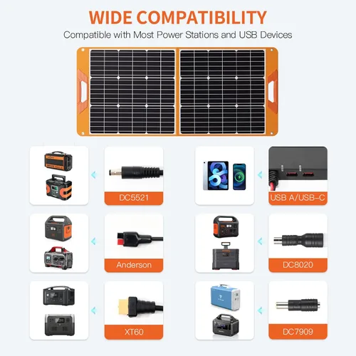 Miniatura 3 de Paneles solares de 100 vatios portátiles, 24% de alta eficiencia, 18V, cargador solar plegable con salidas USB para estaciones de energía