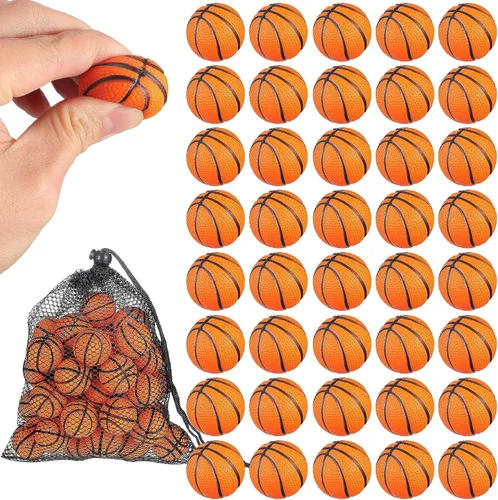 Civaner 40 mini pelotas de baloncesto de goma pequeñas de espuma con bolsa de malla con cordón, regalos para niños y adultos, recuerdos de fiesta,