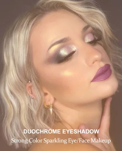 Miniatura 2 de Afflano Sombra de ojos única morado-dorado brillante, sombra de ojos multicolor cromo duo, sombra de ojos holográfica con purpurina, cambio