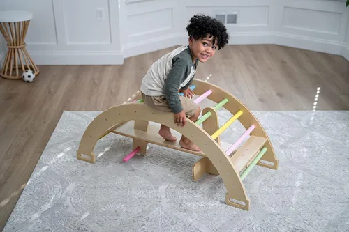 Miniatura 8 de Avenlur Bailis Ultimate 3-en-1 Juego de Juego para Niños - Tira y Afloja, Arco de Escalada y Balancín - Juguetes de Escalada Waldorf y Montessori