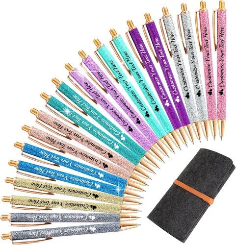 Bolígrafos personalizados con nombre a granel, 20 bolígrafos personalizados con purpurina con icono de logotipo, bolígrafos retráctiles coloridos