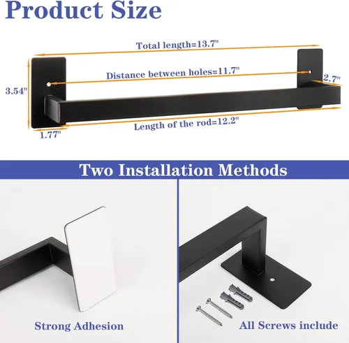 Miniatura 2 de Barra de Toalla de Baño Autoadhesiva, Toallero sin Perforación Fácil de Instalar, Soporte de Toalla de Mano Hecho de Acero Inoxidable Premium