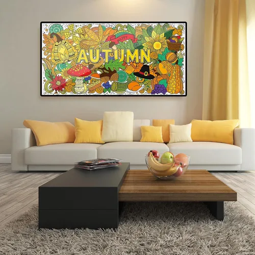 Miniatura 7 de ZOIIWA Póster de otoño para colorear con mandala, mantel gigante para colorear de otoño, hojas de girasol, calabazas, hojas de girasol, páginas
