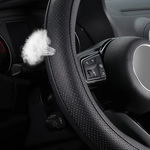 Miniatura 7 de SEG Direct Funda para volante de automóvil negra de tamaño pequeño de 14-14.25 pulgadas (35.5-36 cm), para Prius Civic Modelo 3 Modelo Y Camaro