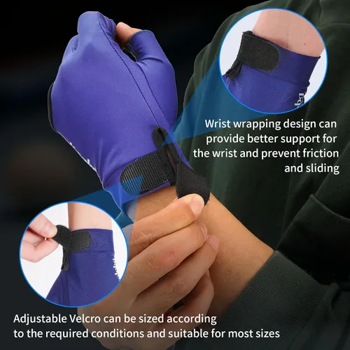 Miniatura 5 de Guante de piscina para mano izquierda, guante de billar de 3 dedos y billar para hombres y mujeres con velcro ajustable Azul